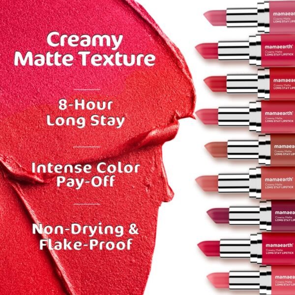 Mamaearth Creamy Matte Long Stay Lipstick with Murumuru Butter and Vitamin E for 8-Hour Long Stay (Flakeproof & Non-Drying | Intense Color Payoff)... - Image 4