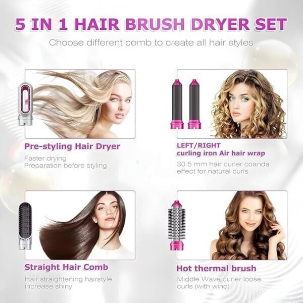 5 In 1 Hot Air Styler Hair Straightener Dryer Comb Multifunctional Styling Tool For Curly Hair Machine For Straightening Curling Drying Combing... - Image 7
