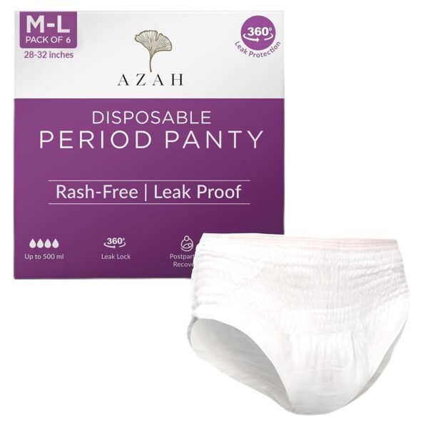 Azah Period Panty for Girls [M-L, Pack of 6] | Leak Proof & Rash Free | Disposable Period Panty for Women Heavy Flow | 12 Hrs Protection | Super...