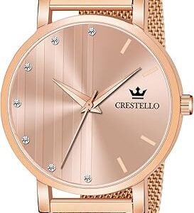 CRESTELLO Rose Gold Plated Mesh Chain Analog Wrist Watch for Women