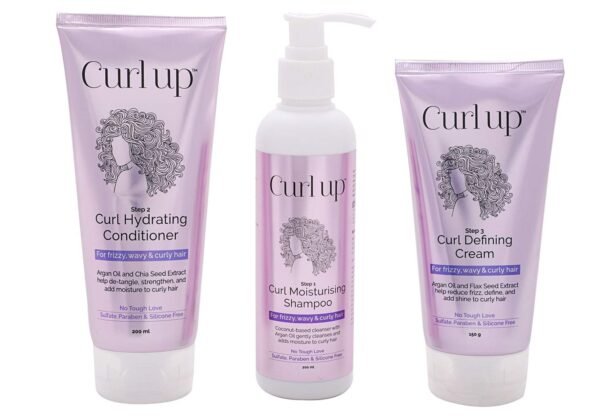 Curl Up Curl Care Bundle with Curly Hair Shampoo, Conditioner and Leave in Curl Defining Cream - For Dry Frizzy, Wavy & Curly Hair - Sulphate...