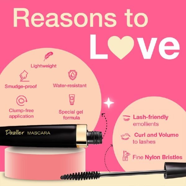 Dazller Lash-a-Long Mascara, Lightweight, Water-resistant, Smudge-proof, Clump-free, Enriched with Lash-friendly emollients, 12.5g - Image 3
