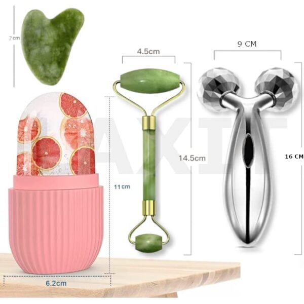 Face Stone Roller Massager with Gua Sha Jade Stone,Ice Roller and 3D Massager Roller Set Facial Combo For Skin Eye Body Ice Cube Women Men Reusable... - Image 6