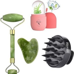 Facial Massager Jade Roller & Gua Sha Tool Natural Himalayan Stone For Face Neck Healing Skin Wrinkles & Serum Application Hair Scalp & Ice...