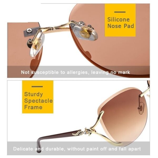 Fashionable Sunglasses for Women Rimless Diamond Stone Trendy, Stylish Sunglasses UV400 Protective for Driving Shades Premium Gift Item - Image 7