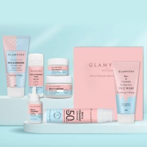 Glamveda Korean Rice & Ceramide 7 Step Weekly Skincare Routine For Women with Gift Box | Face wash, Peel Off Mask, Toner, Serum, Under eye cream,...
