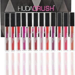 Huda Sh.Huda Hudacrush Beauty Matte Finish, Long Lasting, Waterproof Liquid Lipsticks Combo Set For Women - 12Pcs