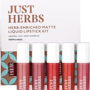 Just Herbs Ayurvedic Liquid Lipstick Kit Set of 5 with Long Lasting Matte Finish, Hydrating & Lightweight Lip Colour, Deeps & Reds - Paraben &...