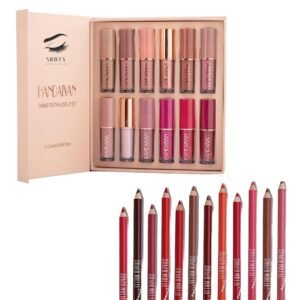 Lipstick Set of 12 Long Lasting Waterproof Liquid Lipsticks for Women with Matte and Glossy Finish Shades with Waterproof Matte Lip Liner Pencil...