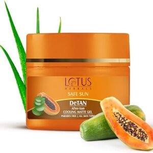 Lotus Herbals Safe Sun Detan After-Sun Cooling Matte Gel, Papaya & Aloe Vera, Paraben Free, All Skin Types, Green, 100g