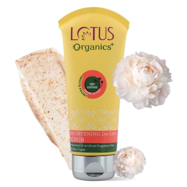 Lotus Organics+ Brightening De-Tan Scrub | With 100% Certified Organic White Peonies | Reduce Tanning | Combats Sun Damage | Removes Blackheads,...