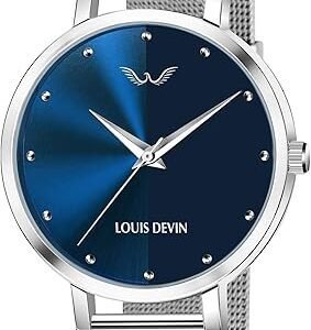 LOUIS DEVIN LD-L144-BLU-CH Mesh Blue Dial Silver Band Stainless Steel Chain Analog Wrist Watch for Women