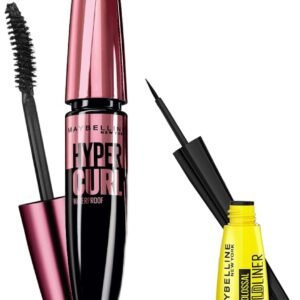 Maybelline New York Hypercurl Mascara Waterproof, Black, 9.2ml And Maybelline New York Colossal Bold Eyeliner, Black, 3g