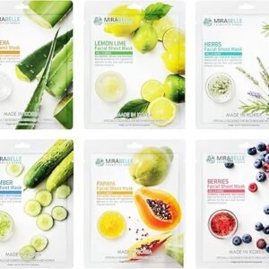 MIRABELLE COSMETICS KOREA Fairness Facial Mask (Aloe Vera, Berries, Cucumber, Herbs, Lemon, Papaya) -Combo Pack of 6