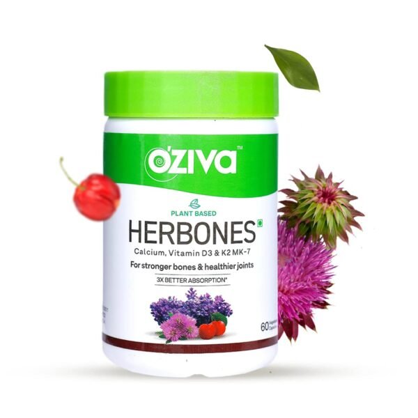 OZiva Plant Based HerBones|Healthy Bones Supplement for Better Bone Health & Bone Strength & Density|With Acerola Cherry & Ashoka for Healthy Bones...