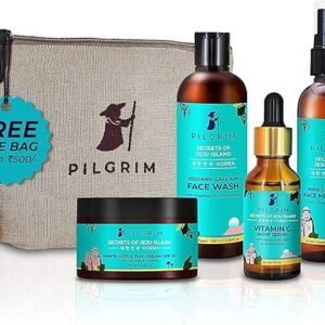 Pilgrim Korean Beauty Flawless Skin Face Care Kit With Vitamin C Night Serum & Jute Kit Bag | Daily Face Wash 100 Ml, Refreshing Face Mist & Toner...