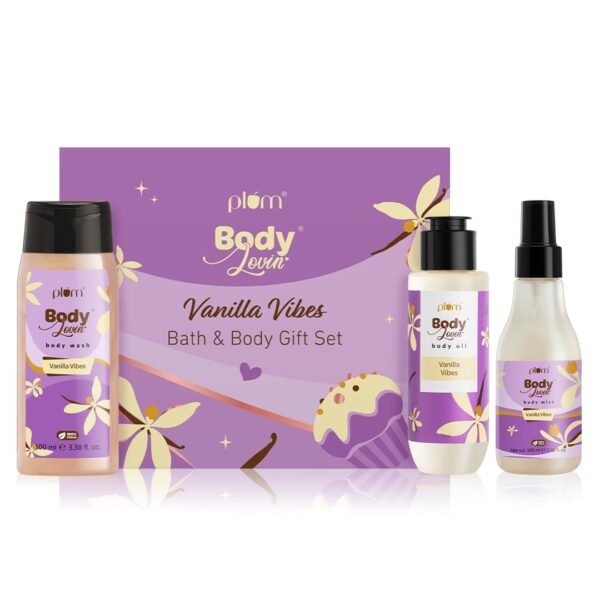 Plum BodyLovin' Vanilla Vibes Bath & Body Gift Set | Body Wash | Body Mist | Body Oil | Long-Lasting Warm Vanilla Fragrance | Gift Set For Women |...