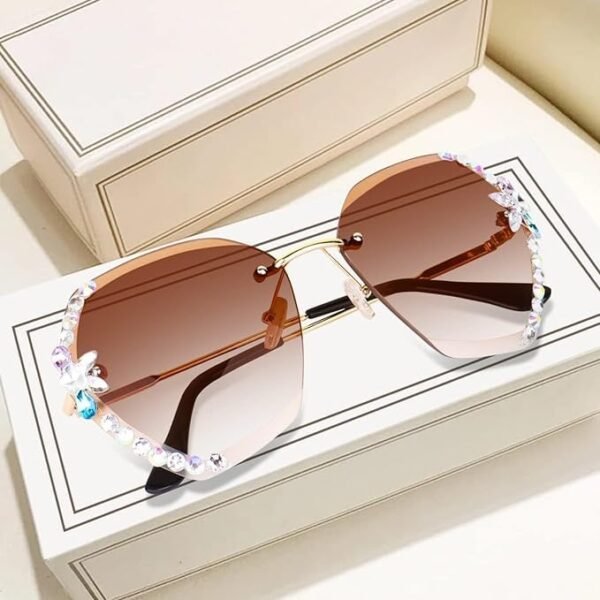 Roshfort Sunglasses for Women uv400 Protection Goggles for Womens Stylish sunglass for womain with Storage Box Cleaning Cloth Rimless Flower... - Image 7