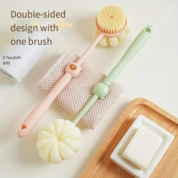 Shower Body Brush with Bristles and Loofah,Back Scrubber Bath Mesh Sponge with Curved Long Handle for Skin Exfoliating Bath, Massage Bristles... - Image 2