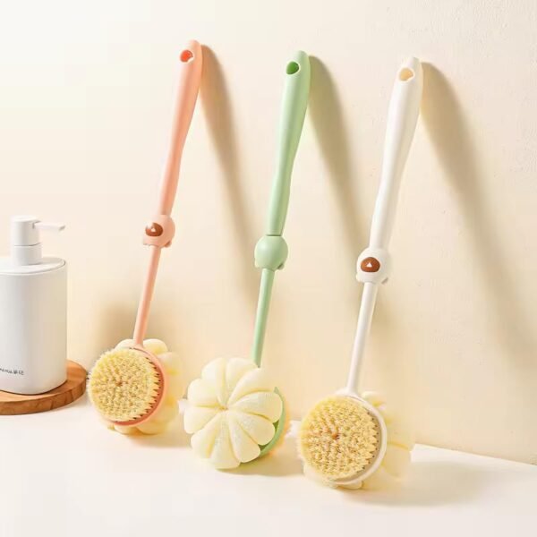 Shower Body Brush with Bristles and Loofah,Back Scrubber Bath Mesh Sponge with Curved Long Handle for Skin Exfoliating Bath, Massage Bristles... - Image 3