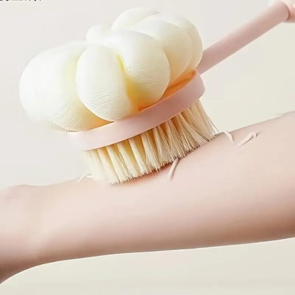 Shower Body Brush with Bristles and Loofah,Back Scrubber Bath Mesh Sponge with Curved Long Handle for Skin Exfoliating Bath, Massage Bristles... - Image 4