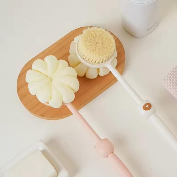 Shower Body Brush with Bristles and Loofah,Back Scrubber Bath Mesh Sponge with Curved Long Handle for Skin Exfoliating Bath, Massage Bristles... - Image 7