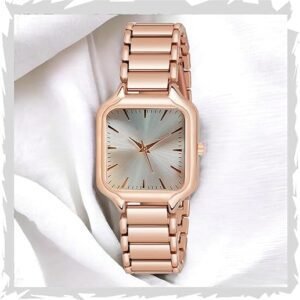 STYLEDOSE Newly Arrived Women Stainless Steel Casual Watch Embossed Sqaure Dial Women's Watch with Rose Gold Stainless Steel Strap