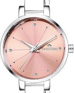 SWISSTONE Analog Stainless Steel Silver Plated Women's Watch (Pink Dial Silver Colored Strap)
