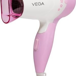 Vega Insta Glam Foldable 1000 Watts Hair Dryer with 2 Heat & Speed Settings, Detachable Nozzle, Overheat Cut-out, Quick Dry with 1000W, Hair Dryer...