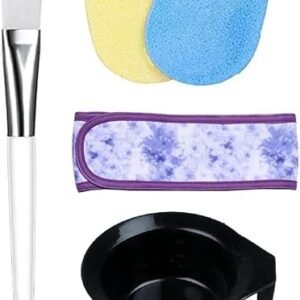 Women Face Pack Brush with Bowl, 2 Face Cleaning Sponge and Facial Headband | Beauty Salon Spa Professional Styling Facial Applicator Bowl with...