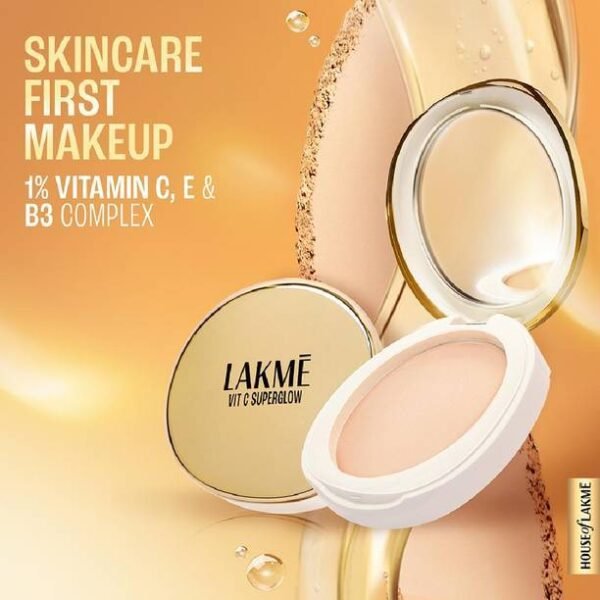 Lakmé Makeup+Skincare VitC Superglow Skin Perfecting Compact Sand16 Compact - Image 3