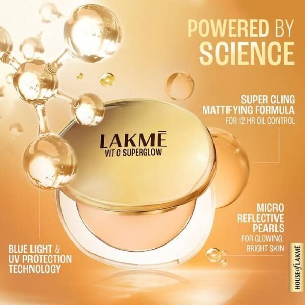 Lakmé Makeup+Skincare VitC Superglow Skin Perfecting Compact Sand16 Compact - Image 5