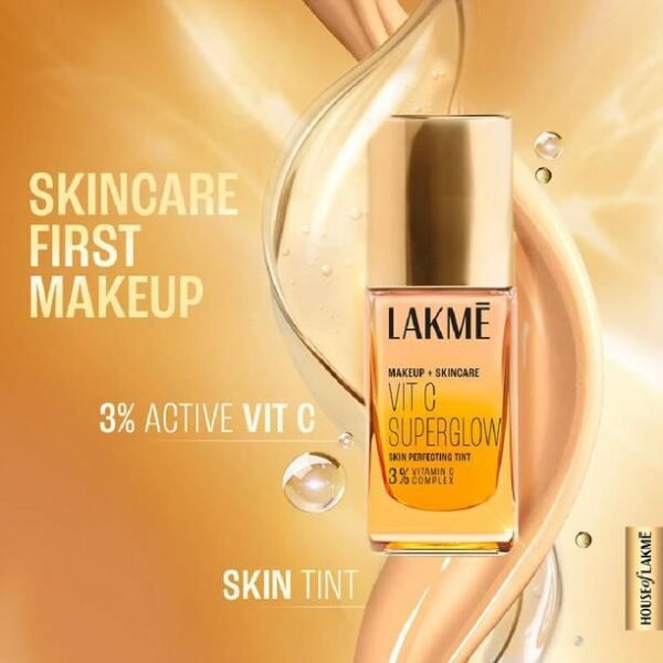 Lakmé Makeup+Skincare VitC Superglow Skin Perfecting Tint Cool Ivory C100 Foundation - Image 3
