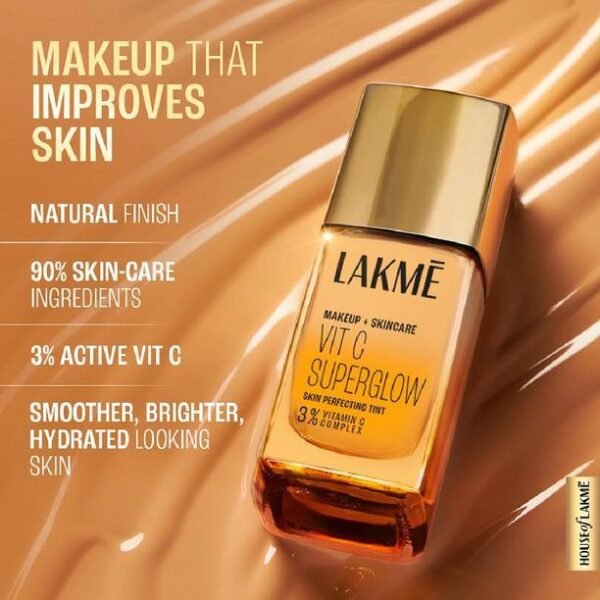 Lakmé Makeup+Skincare VitC Superglow Skin Perfecting Tint Cool Ivory C100 Foundation - Image 8