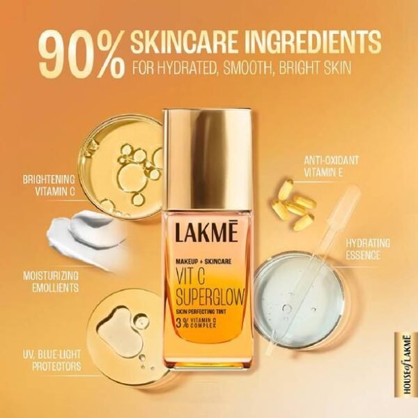Lakmé Makeup+Skincare VitC Superglow Skin Perfecting Tint Cool Ivory C100 Foundation - Image 9