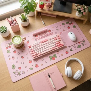 kawaii pink large gaming desk mat mousepad non slip rubber base