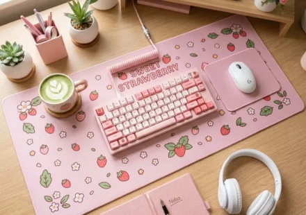 kawaii pink large gaming desk mat mousepad non slip rubber base
