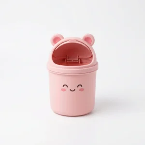 kawaii mini desktop trash can pop up lid pink office organizer