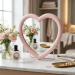 aesthetic heart desktop mirror pink vanity table bedroom decor