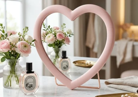 aesthetic heart desktop mirror pink vanity table bedroom decor