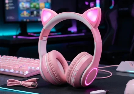 cute cat ear led bluetooth headphones pink wireless headset
