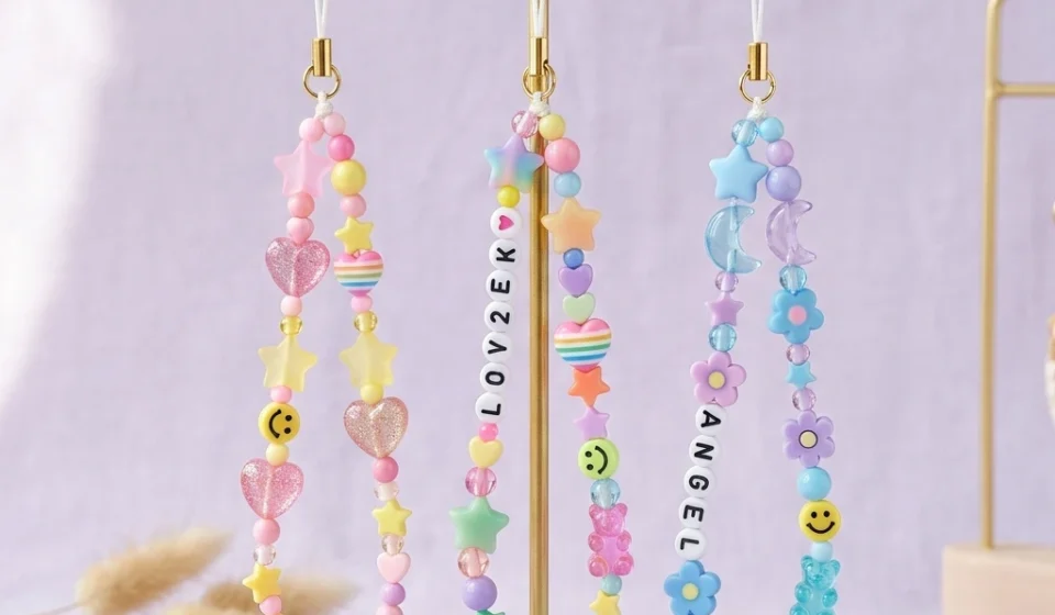 y2k pastel beaded phone charm straps cute case accessories