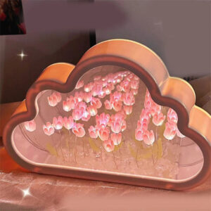diy cloud tulip mirror night light glowing bedroom desk decor