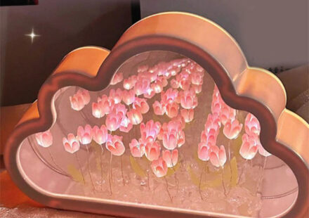 diy cloud tulip mirror night light glowing bedroom desk decor