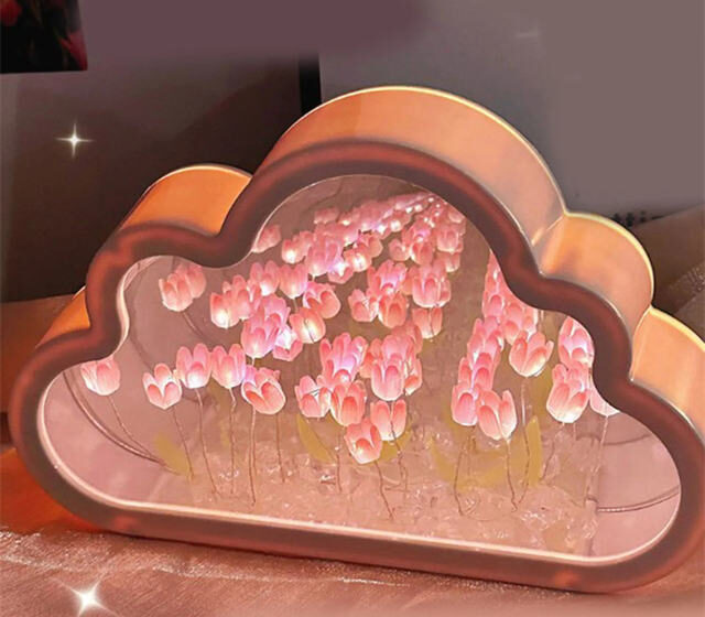 diy cloud tulip mirror night light glowing bedroom desk decor